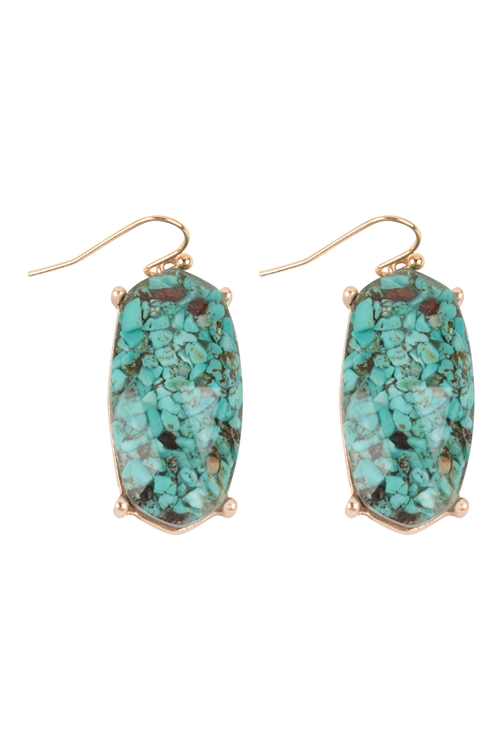 A1-1-3-ME3200TQS - HEXAGON SEMI STONE EPOXY FISH HOOK EARRINGS-TURQUOISE/1PC (NOW $2.75 ONLY!)
