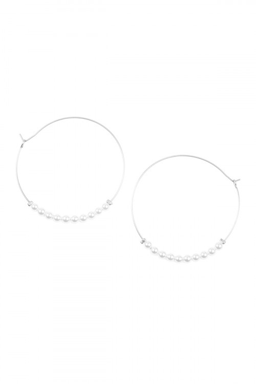 SA4-3-3-ME4279WS-PL SILVER PEARL HOOP EARRINGS/6PAIRS