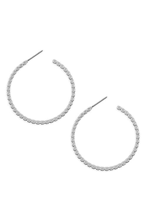 S17-10-3-ME4380RD-ROUND TEXTURED HOOP POST EARRINGS-SILVER/6PCS