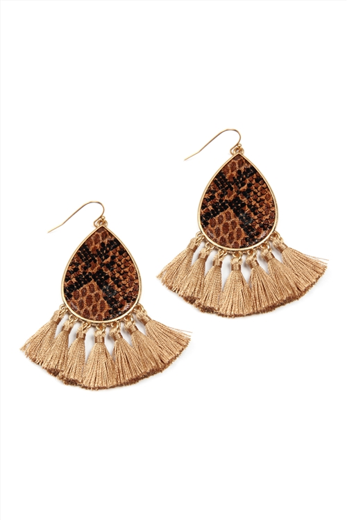 237-J-ME4420WG-BRW - LEATHER TASSEL EARRINGS - BROWN/1PC (NOW $2.00 ONLY!)