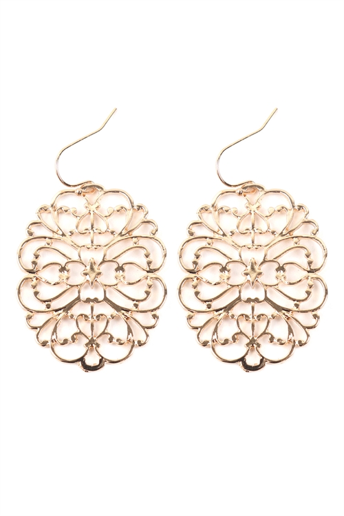 S22-11-5-ME4658GD - ROUND FILIGREE CAST EARRINGS - GOLD/6PAIRS