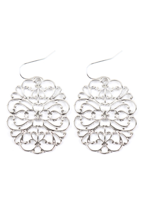 S22-11-5-ME4658RD - ROUND FILIGREE CAST EARRINGS - SILVER/6PAIRS