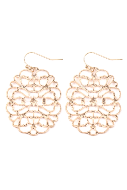 S22-11-5-ME4658WG - ROUND FILIGREE CAST EARRINGS - MATTE GOLD/6PAIRS