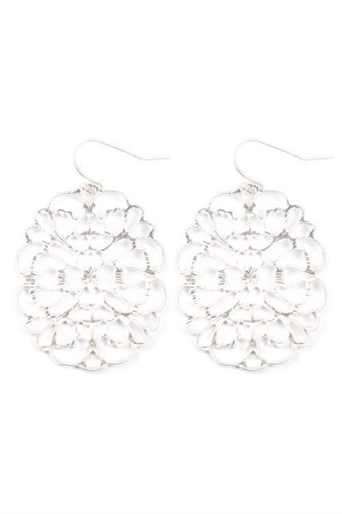 S22-11-5-ME4658WS - ROUND FILIGREE CAST EARRINGS - MATTE SILVER/6PAIRS