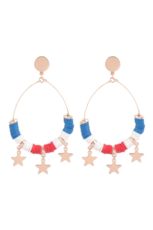 SA3-2-5-ME4664GD - USA ACCENT TEARDROP DISC BEADS POST EARRINGS - GOLD RED BLUE/1PC