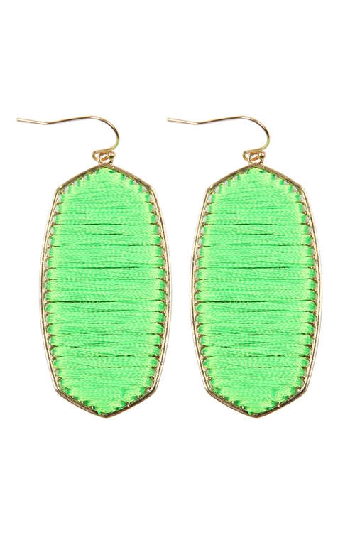 A1-3-4-ME4669GD-NGR  - THREAD WRAPPED EARRINGS - NEON GREEN/1PC