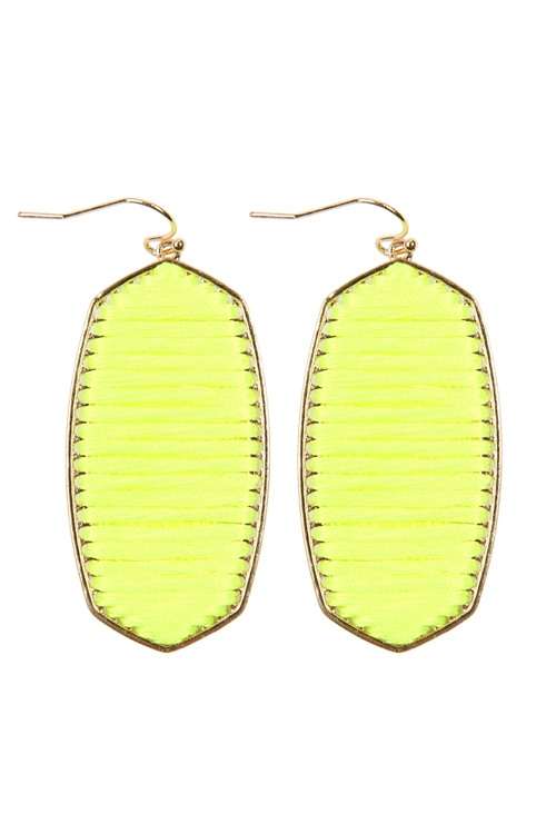 A1-3-4-ME4669GD-NYL  - THREAD WRAPPED FISH HOOK EARRINGS - NEON YELLOW/1PC