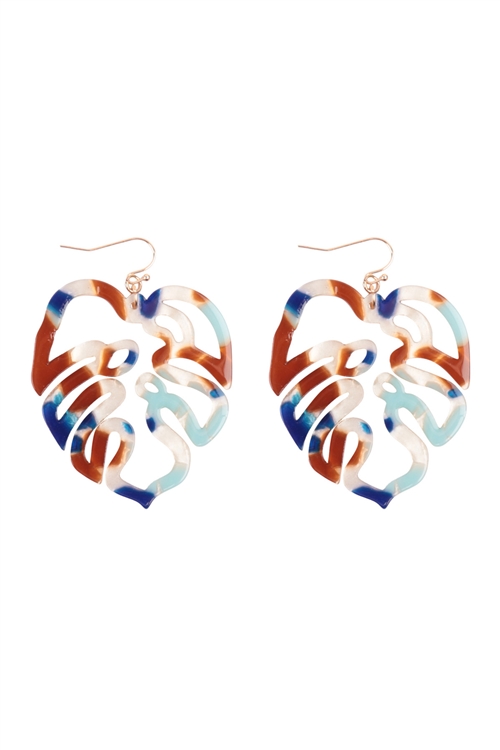 S5-5-2-ME4697M3 - MONSTERA ACETATE DANGLE HOOK EARRINGS-MULTICOLOR 3/6PCS (NOW $1.25 ONLY!)