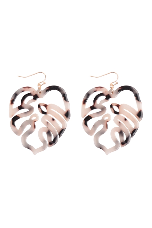 S5-4-4-ME4697WTOR - MONSTERA ACETATE DANGLE HOOK EARRINGS-WHITE TORTOISE/6PCS (NOW $1.25 ONLY!)