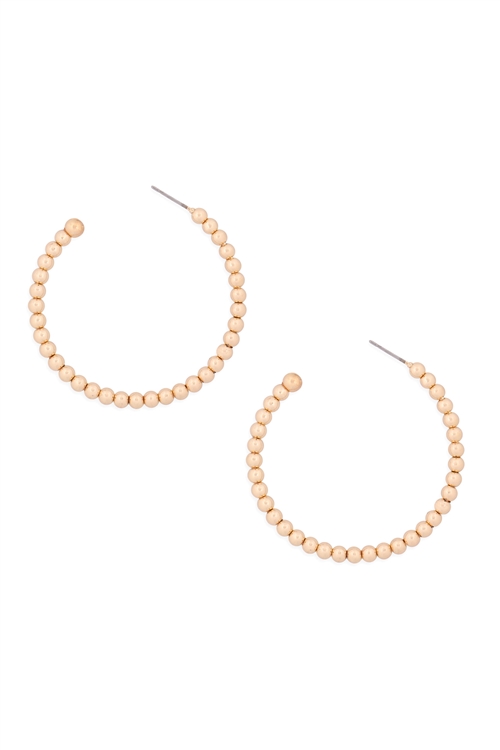 S17-12-4-ME4708GD-BEADED HOOP POST EARRINGS-GOLD/6PCS