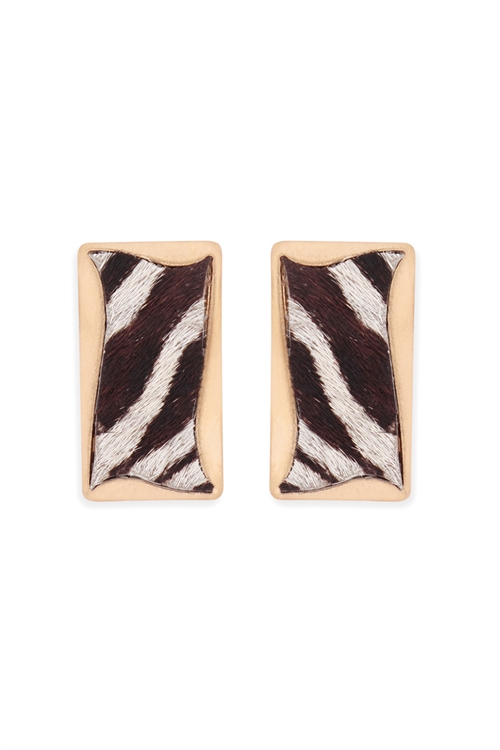 S22-11-5-ME4722ZEB - GENUINE LEATHER STUD EARRINGS-ZEBRA/6PAIRS