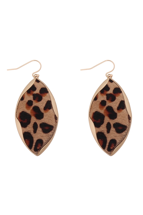 S22-11-5-ME4723NLEO - ANIMAL PRINT WRAP GENUINE LEATHER EARRINGS-NATURAL LEOPARD/6PAIRS