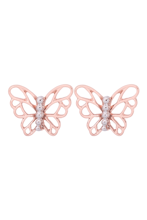 S5-6-4-ME4790RG-RD - BUTTERFLY CAST STUD EARRINGS - ROSE GOLD SILVER/1PC