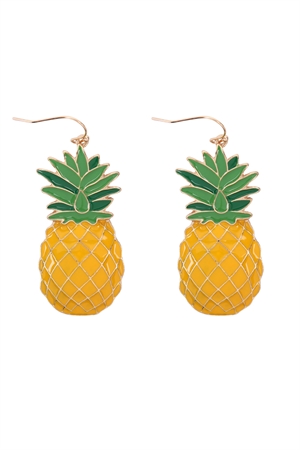 S1-1-3-ME4873YEL - PINEAPPLE ENAMEL  HOOK EARRINGS - YELLOW/6PCS