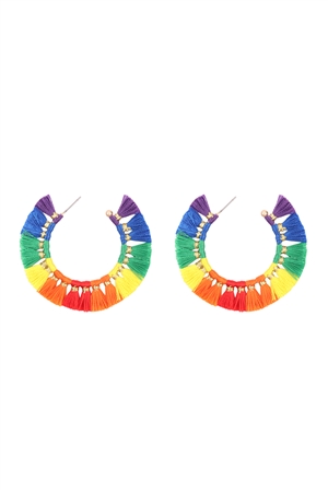 S7-5-2-ME4979RMLT - TASSEL FRINGE HOOP EARRINGS - MULTICOLOR/1PC