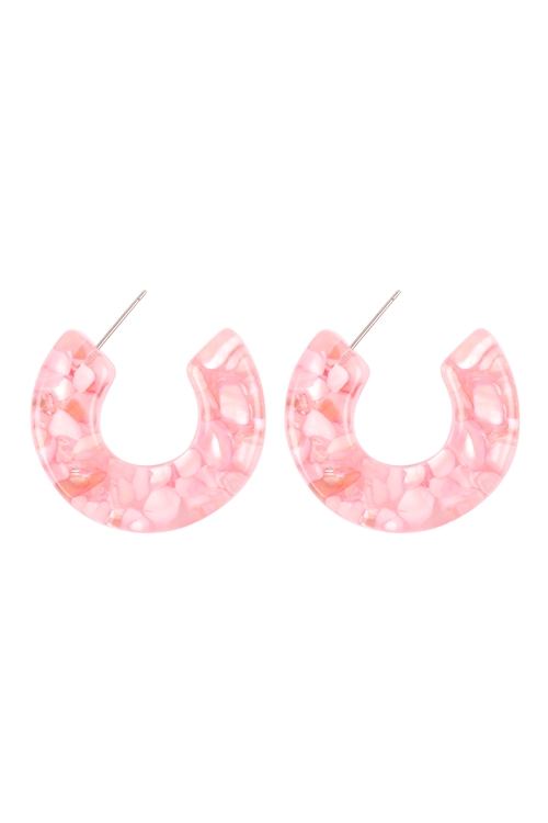 A2-3-4-ME4990LPK - ABL RESIN ROUNDED HOOP EARRINGS - LIGHT PINK/1PC