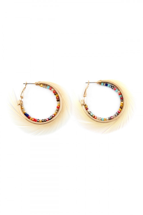 A1-2-3-ME7432MUL MULTI COLOR FINE FRINGED WITH RONDELLE BEADS HOOP EARRINGS/1PAIR