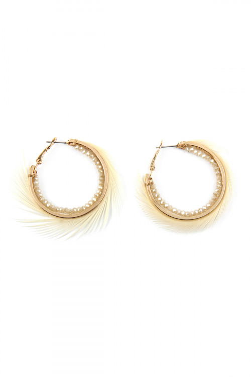 A1-2-4-ME7432NAT NATURAL FINE FRINGED WITH RONDELLE BEADS HOOP EARRINGS/1PAIR