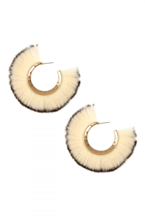 A1-2-5-ME7502NAT NATURAL FUR POST HOOP EARRINGS/1PC