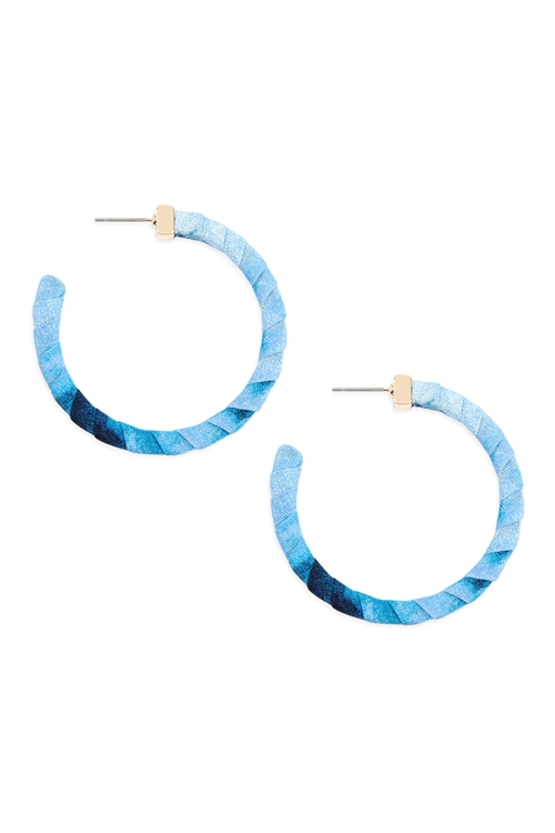 S4-6-1-ME7961BLU - FABRIC POST HOOP EARRINGS - BLUE/6PCS