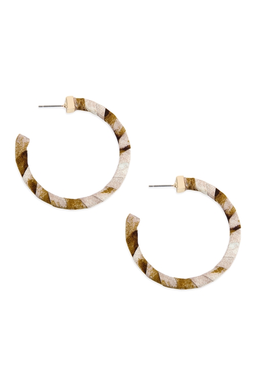 S4-6-1-ME7961NAT - FABRIC POST HOOP EARRINGS - NATURAL/6PCS