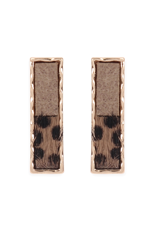 S22-12-5-ME8664CH-GRY- BAR TWO TONE ANIMAL PRINT POST EARRINGS- CHEETAH GRAY/6PCS