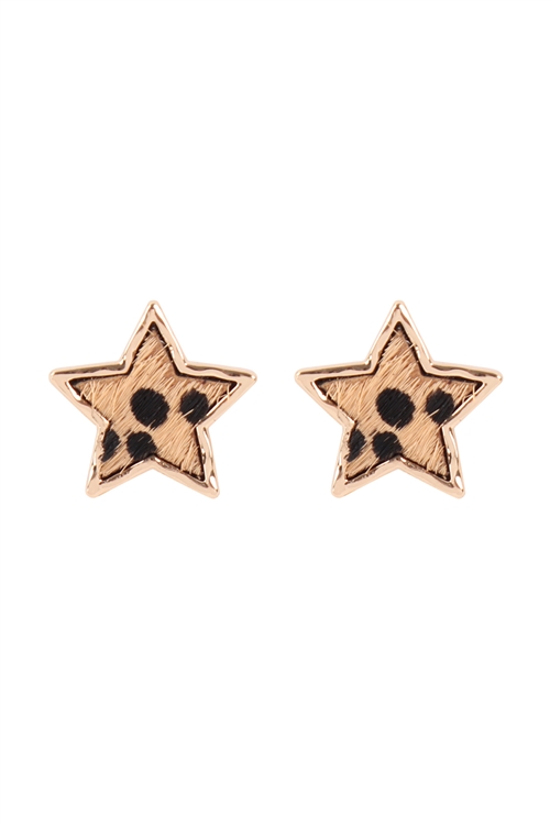 S21-11-5-ME8668CH-BRW- ANIMAL PRINT STAR POST EARRINGS-CHEETAH BROWN/6PCS