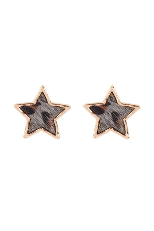 S21-11-5-ME8668L-GRY- ANIMAL PRINT STAR POST EARRINGS-LEOPARD GRAY/6PCS