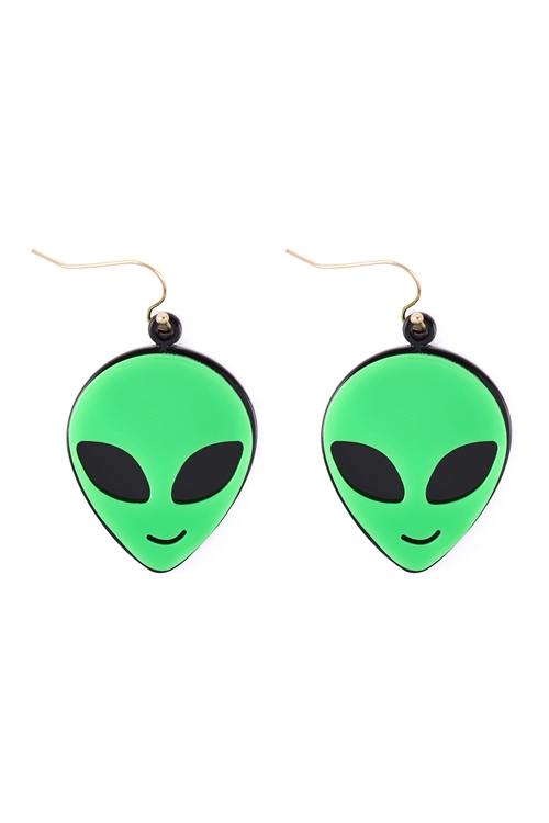 S6-5-4-ME90003LGN - ALIEN ACRYLIC EARRINGS - LIGHT GREEN/6PCS