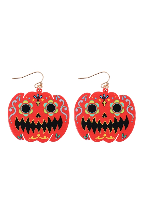 A3-3-5-ME90023ORG - HALLOWEEN PUMPKIN EARRINGS - ORANGE/1PC