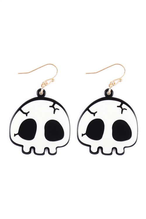 S6-4-5-ME90027WHT - (HALLOWEEN) SKULL ACETATE EARRINGS - WHITE/1PC