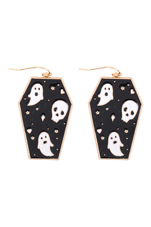 S6-4-5-ME90031BK - COFFIN ENAMEL EARRINGS - BLACK/6PCS