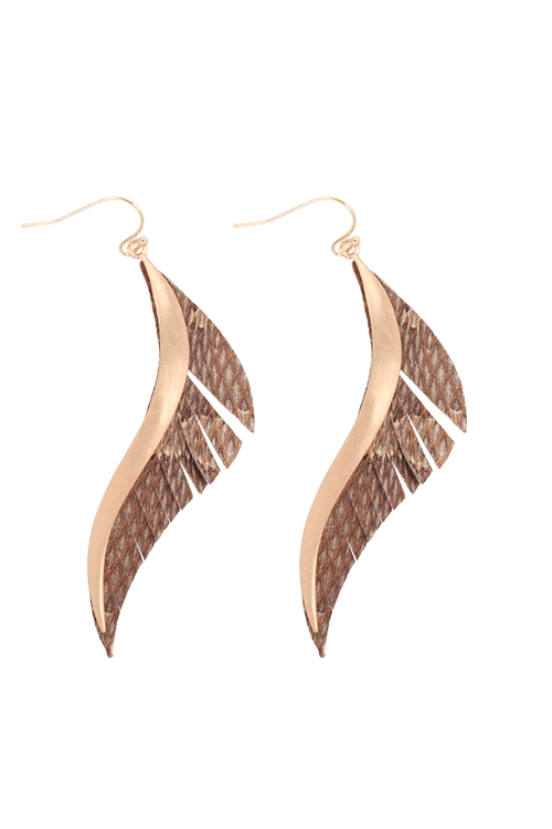 S22-11-3-ME90038NEU - SATIN FEATHER LEATHER EARRINGS - NATURAL/6PCS