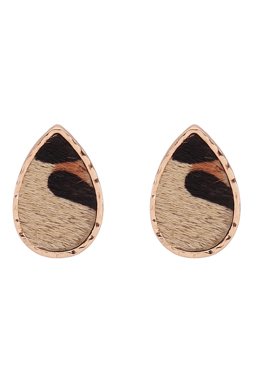 S6-6-5-ME9003L-NAT-GENUINE LEATHER ANIMAL PRINT TEARDROP POST EARRINGS-LEOPARD NATURAL/1PC (NOW $2.00 ONLY!)