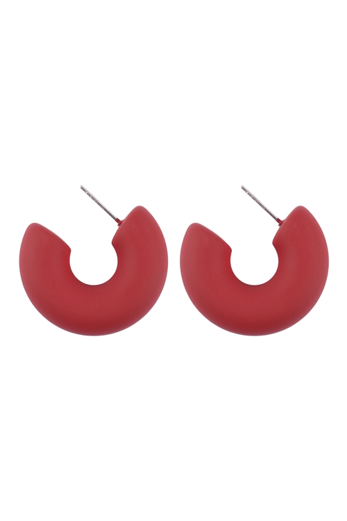 S6-4-5-ME90069BGD - 1.25"  COLOR COATED HOOP EARRINGS - BURGUNDY/6PCS (NOW $1.00 ONLY!)