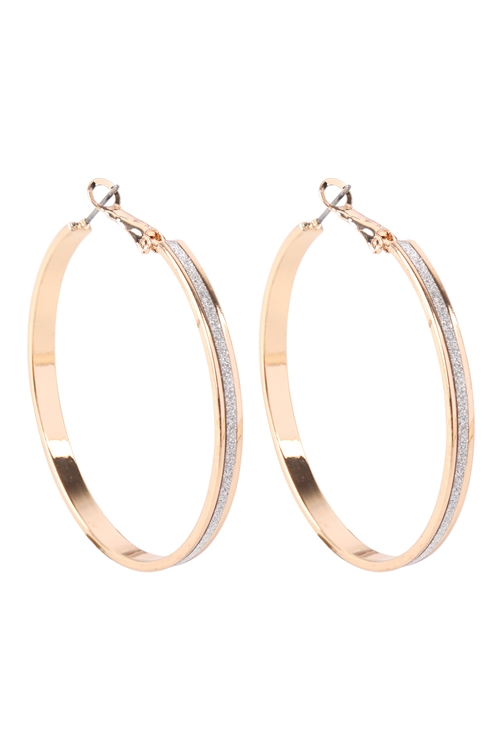 A1-1-5-ME90089GD-RD - 2" SAND STICKER HOOP EARRINGS - GOLD SILVER/1PC