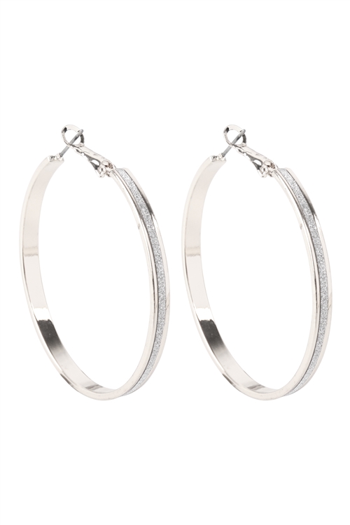 A1-1-5-ME90089SV-RD - 2" SAND STICKER HOOP EARRINGS - SILVER/1PC