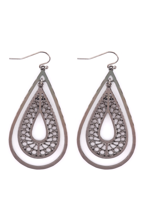 A1-1-5-ME90090BN - TEXTURED CAST FILIGREE TEARDROP EARRINGS - BURNISH/6PCS