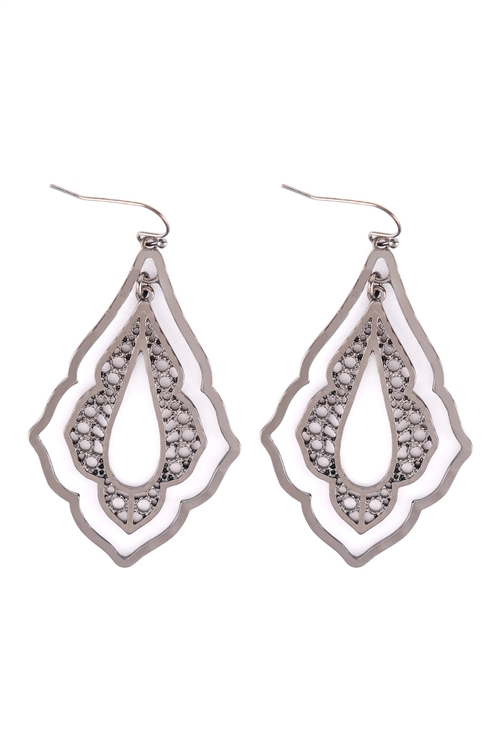 A1-3-4-ME90091BN - MOROCCAN FILIGREE DROP HOOK EARRINGS - BURNISH/6PCS (NOW $1.25 ONLY!)