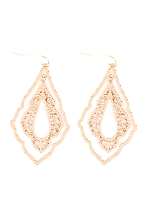 A1-3-4-ME90091GD - MOROCCAN FILIGREE DROP HOOK EARRINGS - GOLD/6PCS (NOW $1.25 ONLY!)