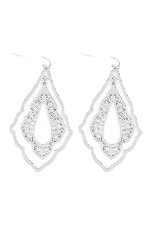 A1-3-4ME90091RD - MOROCCAN FILIGREE DROP HOOK EARRINGS - SILVER/6PCS