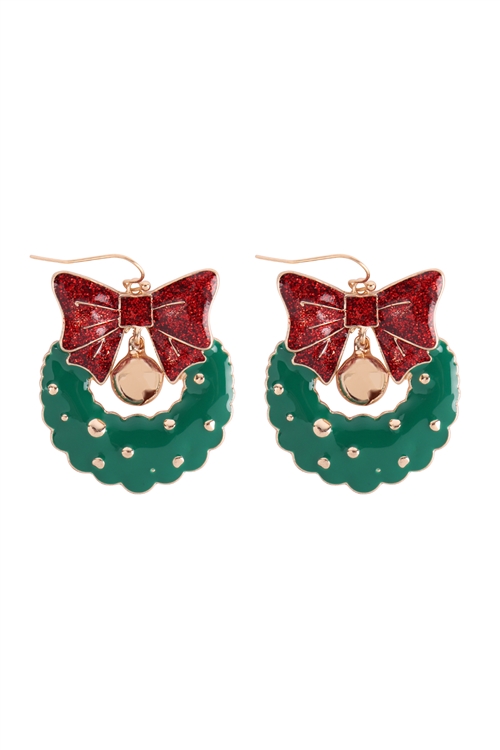 A2-3-2-ME90133MLT - CHRISTMAS WREATH ENAMEL GLITTER EARRINGS - MULTICOLOR/1PC