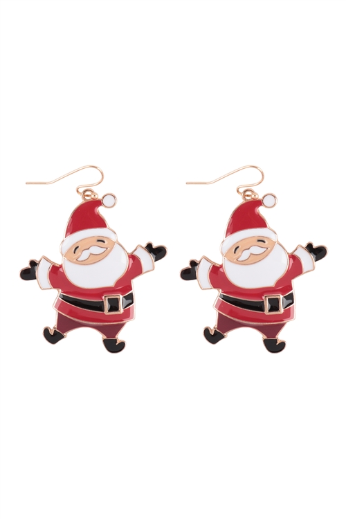 S7-4-1-ME90134RD - X-MAS SANTA ENAMEL FISH HOOK EARRINGS - GOLD/1PC