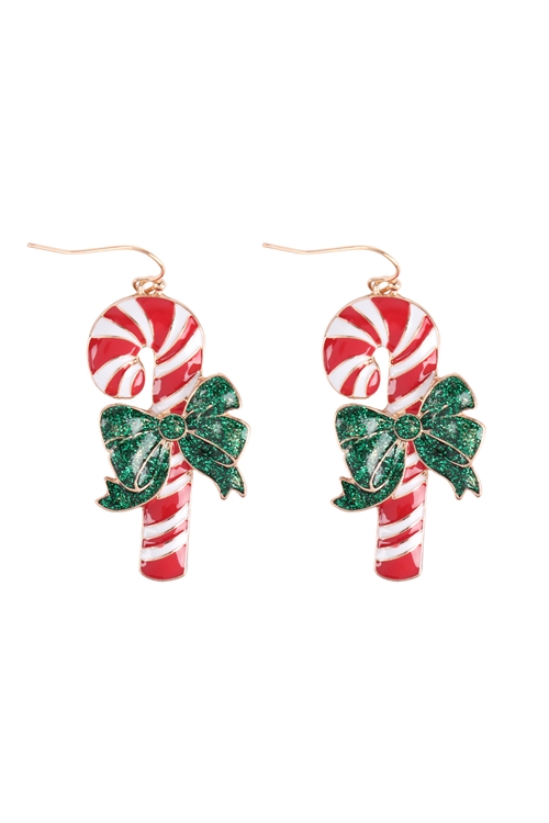 A2-3-2-ME90135MLT - CHRISTMAS CANDY STICK GLITTER ENAMEL EARRINGS - MULTICOLOR/1PC