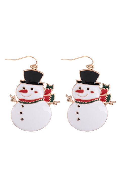 A2-3-2-ME90137WHT - XMAS SNOWMAN ENAMEL HOOK EARRINGS - WHITE/6PCS