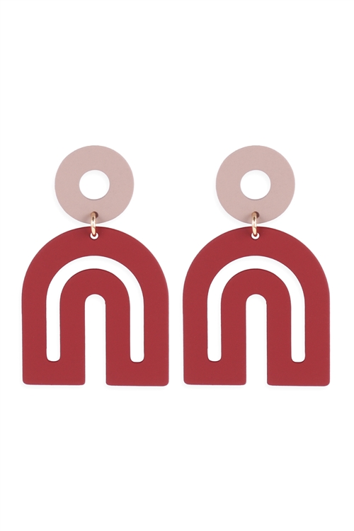 A2-1-3-ME90158BGD - MODERN ARCH COLOR COATED EARRINGS - BURGUNDY/6PCS