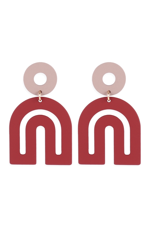 A2-1-3-ME90158BGD - MODERN ARCH COLOR COATED EARRINGS - BURGUNDY/1PC (NOW $1.00 ONLY!)