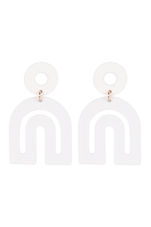 A2-1-3-ME90158WHT - MODERN ARCH COLOR COATED EARRINGS - WHITE/1PC (NOW $1.00 ONLY!)