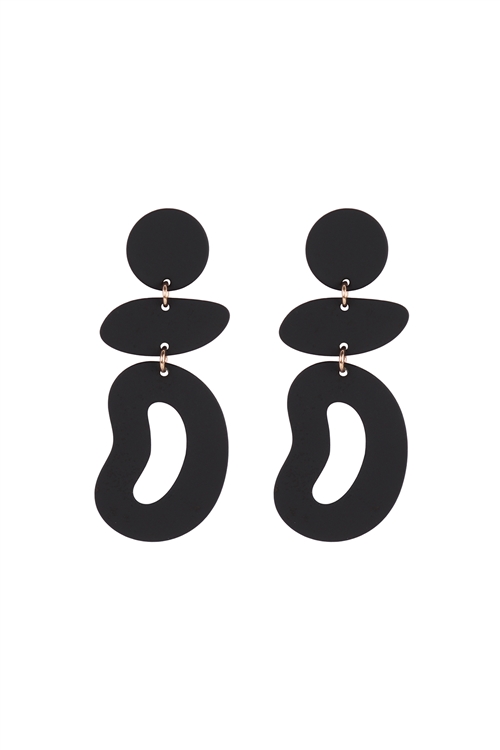 A2-1-3-ME90160BK - ORGANIC SHAPE 3 DROP COLOR COATED EARRINGS - BLACK/6PCS (NOW $1.00 ONLY!)