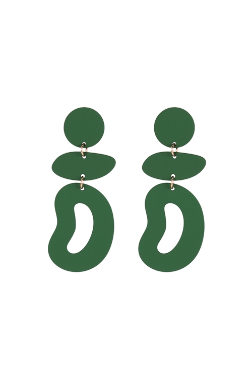 A2-1-3-ME90160GRN - ORGANIC SHAPE 3 DROP COLOR COATED EARRINGS - GREEN/6PCS (NOW $1.00 ONLY!)